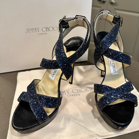 Jimmy Choo High Heal Blue Glitter Sandals